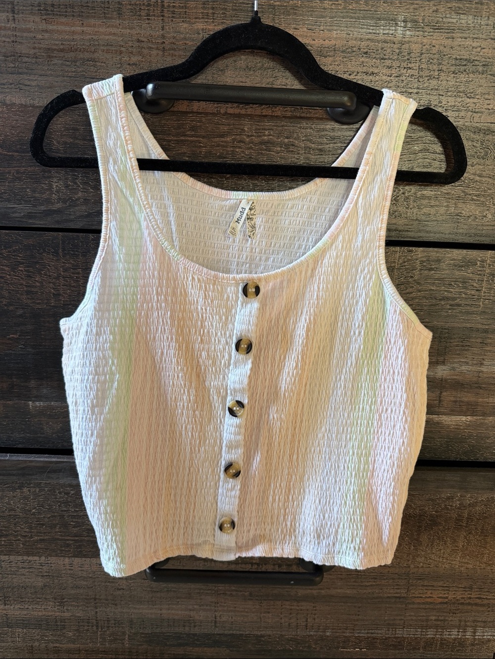 Mudd Cream Textured Button-Front Tank
